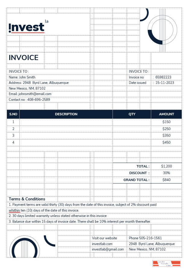 Financial Advisor Invoice Template PSD template